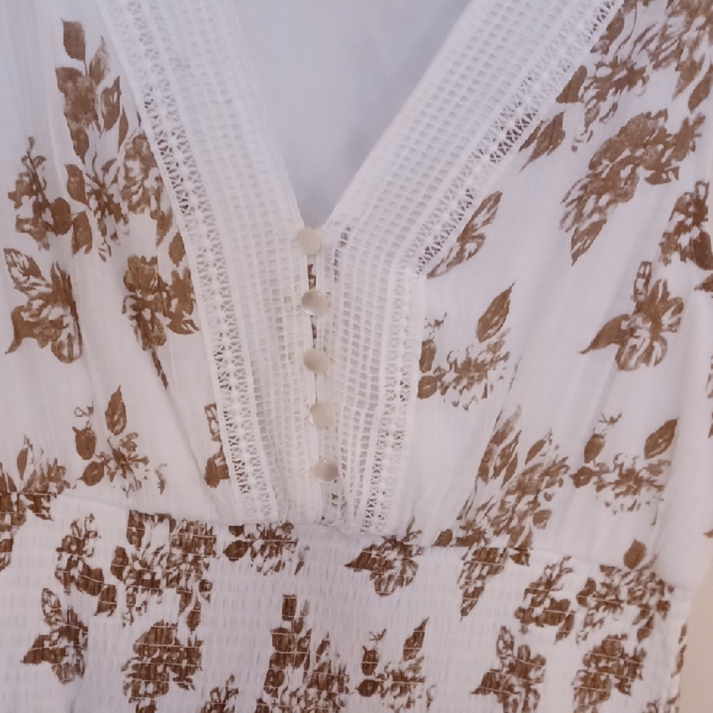 White and Brown Fit and Flare Midi Dress - Picture 4 of 7